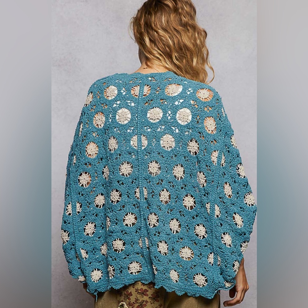 POL “ Daybreak “ Cardigan Chenille Cocoon Wrap | Teal Blue - Picture 4 of 5